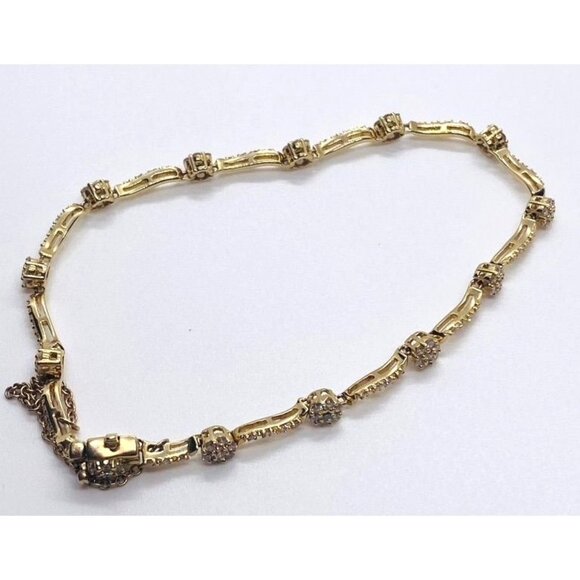 Sold!!! LeVian 14k Yellow Gold 1.39 CTW Diamond Link Safety Chain Bracelet - Picture 1 of 12